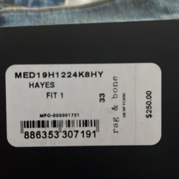 NWT- $250 rag & bone- 33 extra slim jeans - Picture 7 of 7